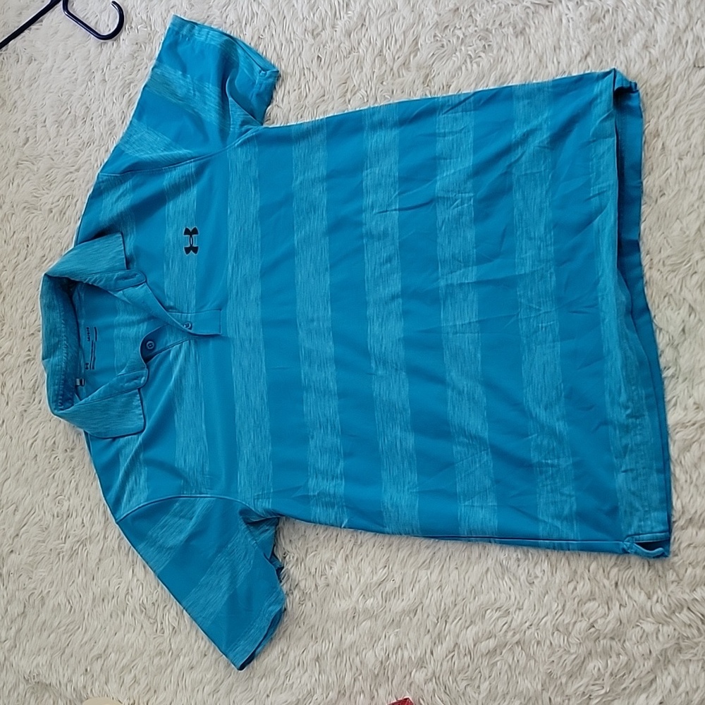 mens blue under armour stripe polo shirt large